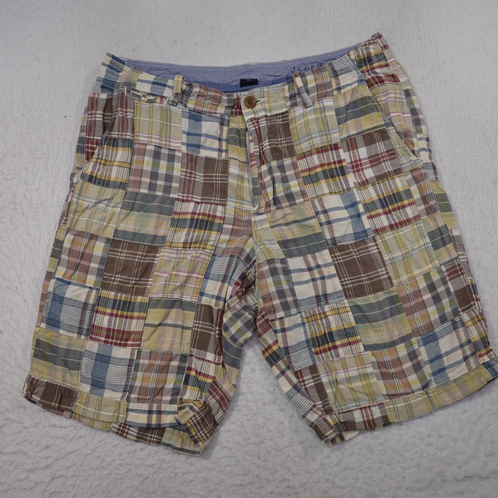 J.CREW Patched Plaid‎ Field Chino Shorts Flat Front Mens Size 33 x 10"